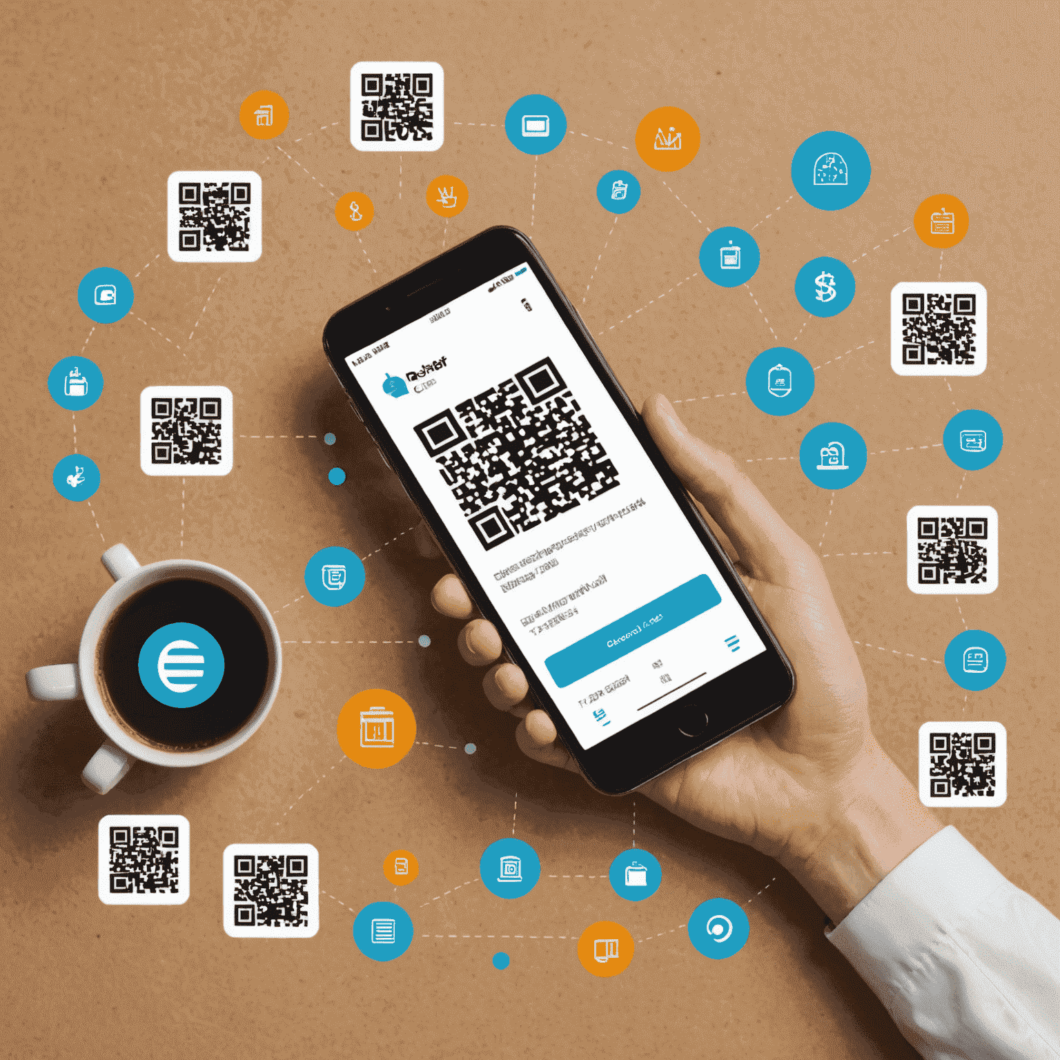 صورة توضيحية لعملية إعادة شحن الرصيد: شاشة هاتف ذكي تعرض رمز QR وأيقونات لطرق الدفع المختلفة